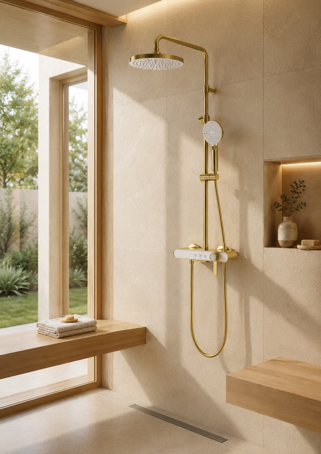 Colonne de douche à mitigeur or brossé Vallor, visuel 24
