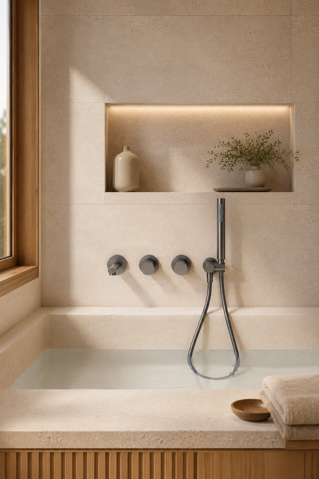 Robinet de baignoire mural gris anthracite AITANA, visuel 2