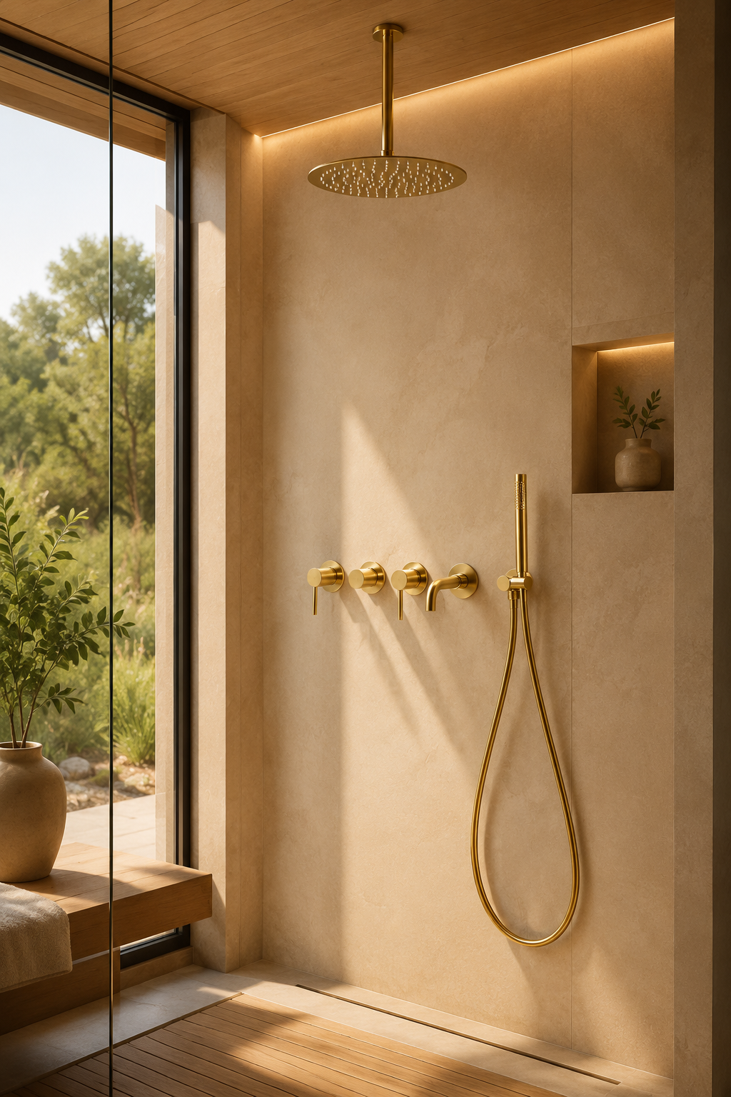 Colonne de douche avec mitigeur dorée Ardion