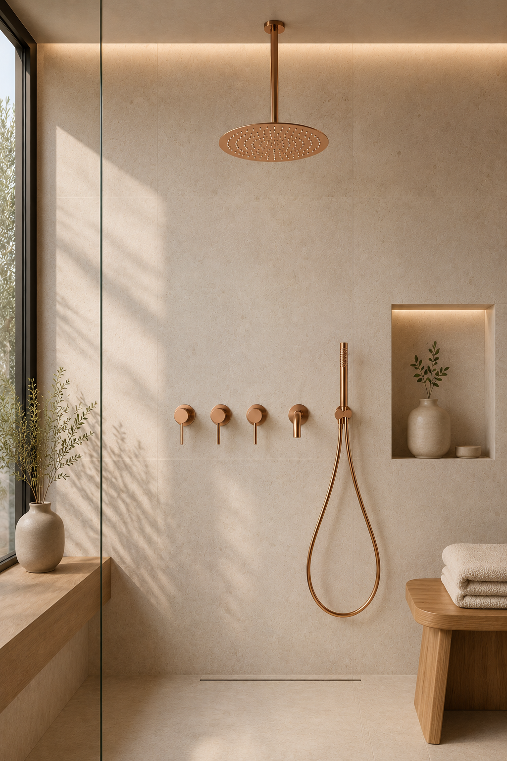Colonne de douche avec mitigeur or rose brossé Ardion