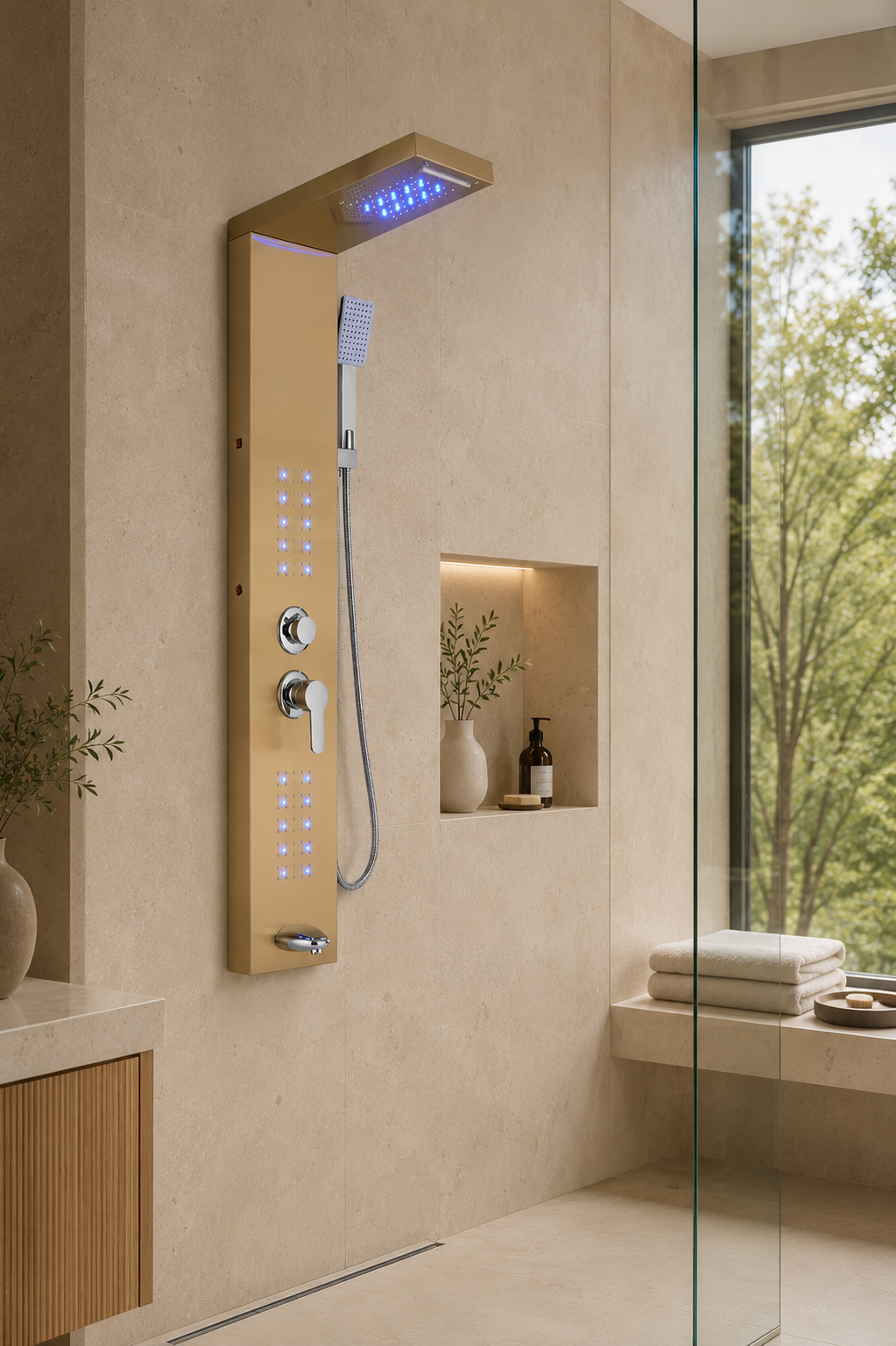 Colonne de douche hydromassante Auro or brossé, profil
