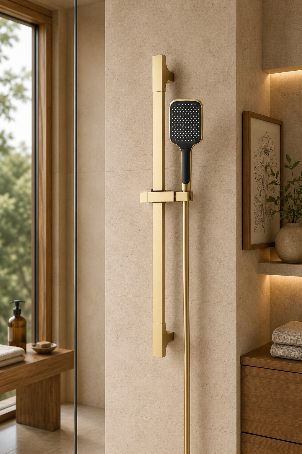 Colonne de douche coulissante or brossé Span, ensemble complet