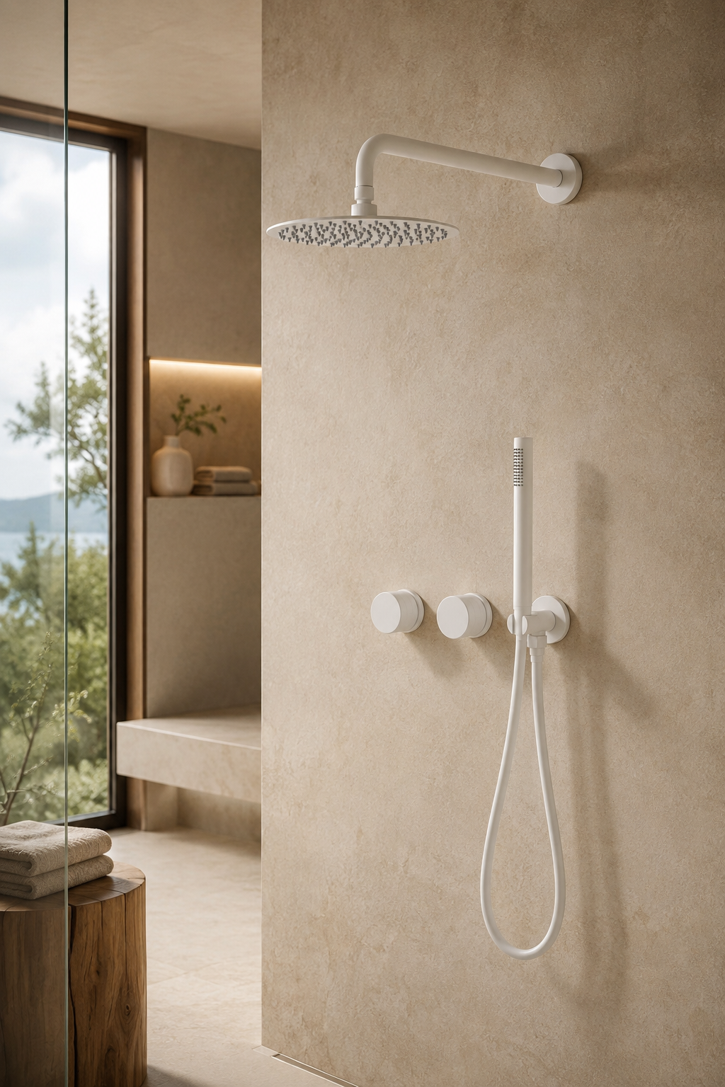 Pomme de douche murale et mitigeur blanc ÉLIA