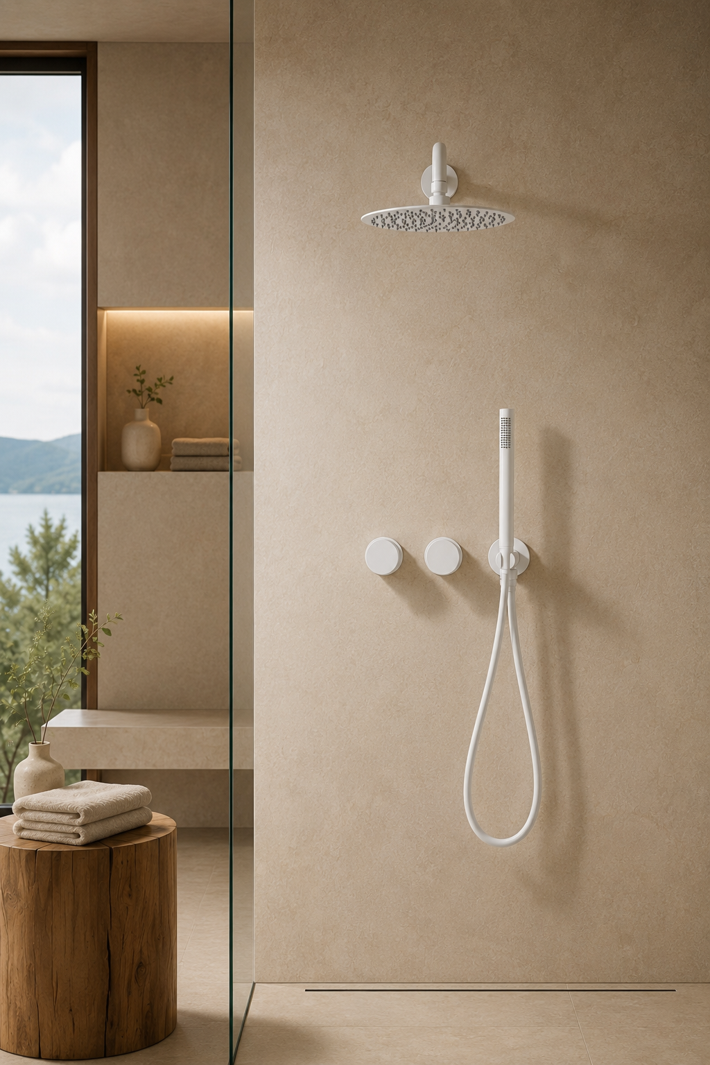 Pomme de douche murale et mitigeur blanc ÉLIA, visuel 2