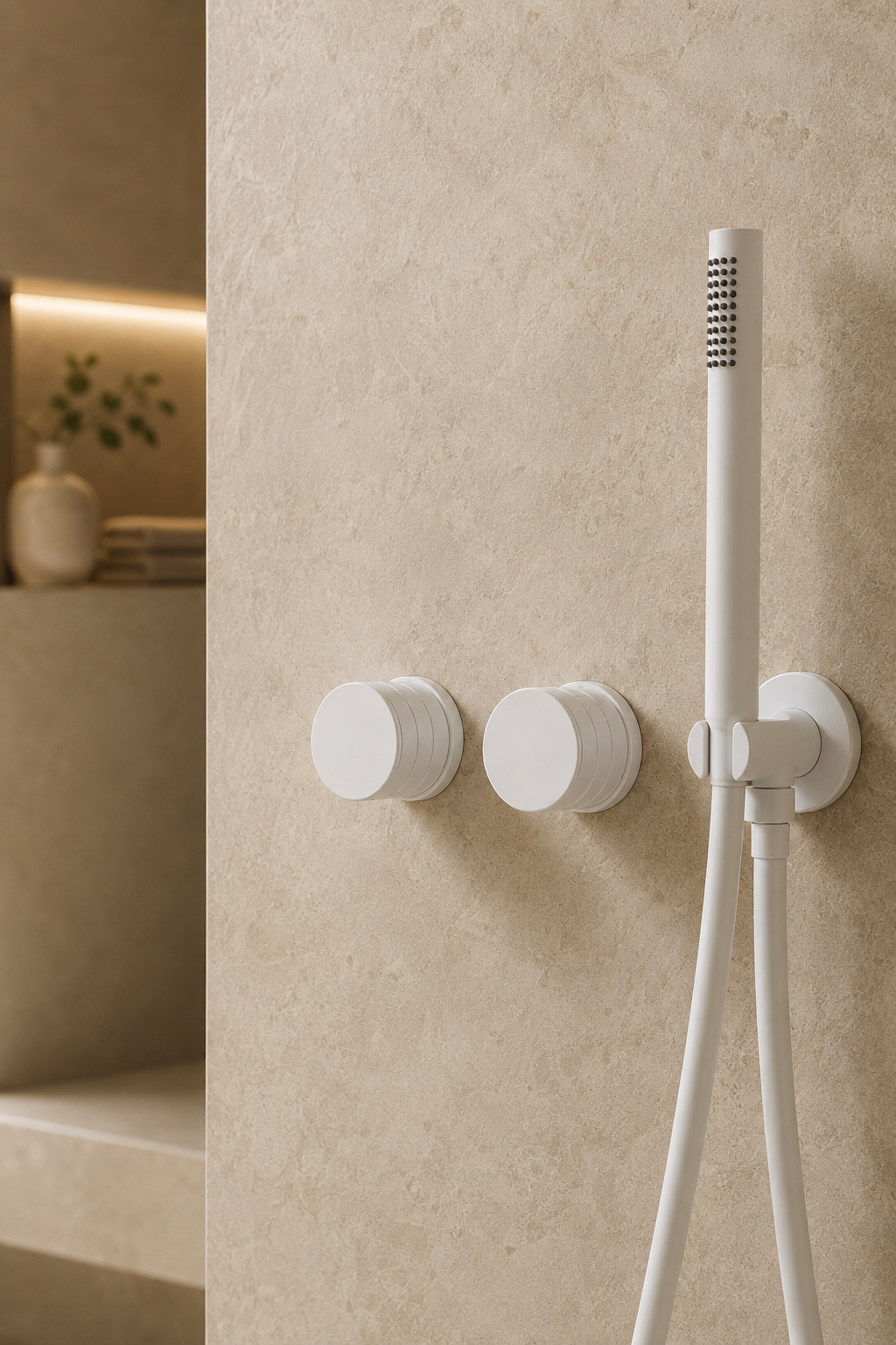 Pomme de douche murale et mitigeur blanc ÉLIA, visuel 3