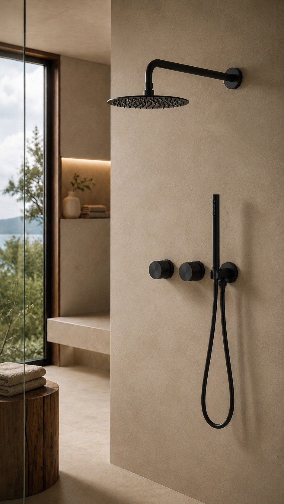 Pomme de douche murale et mitigeur noir mat ÉLIA