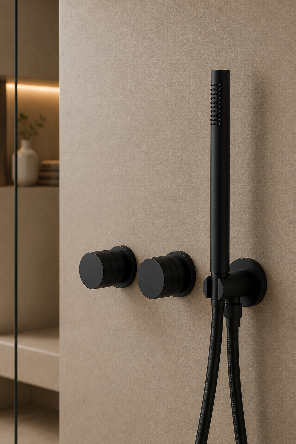 Pomme de douche murale et mitigeur noir mat ÉLIA, visuel 3