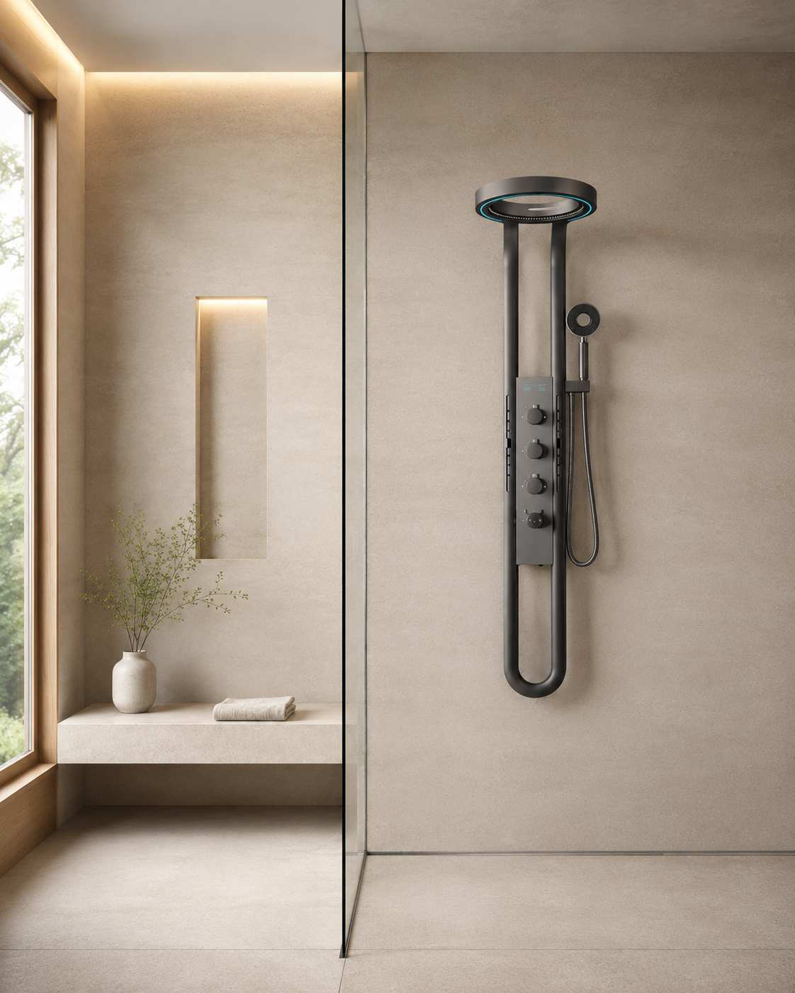 Panneau de douche hydromassant gris anthracite HYDRA, visuel 3