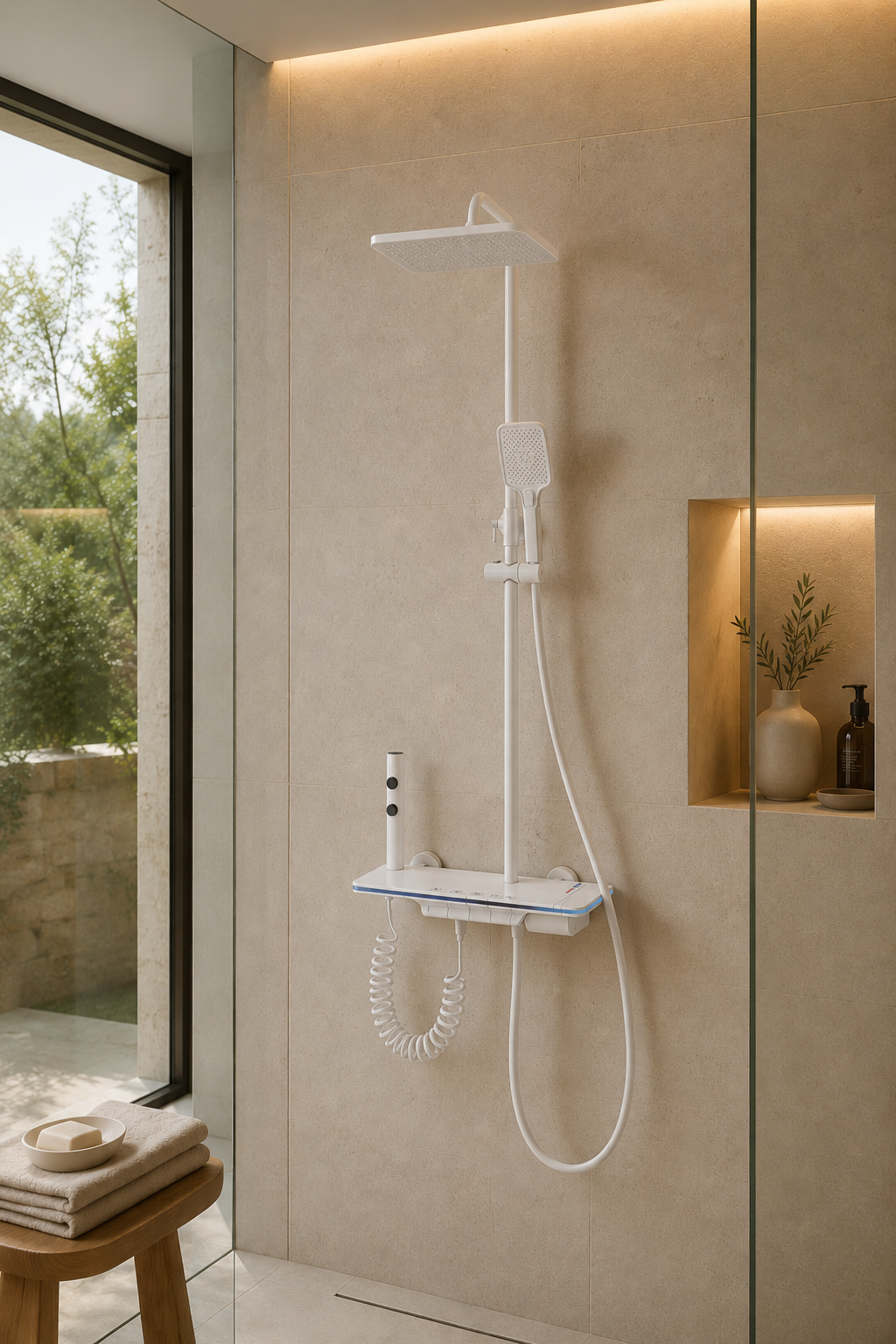 Colonne de douche thermostatique à écran LED blanche Onyx