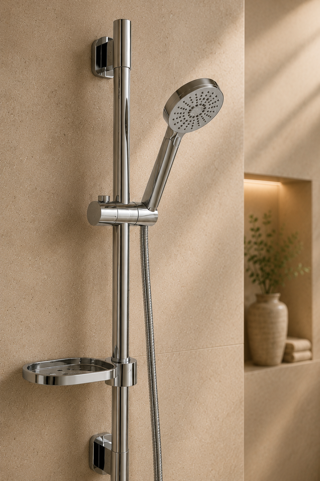 Colonne de douche coulissante chrome à tablette ronde Span