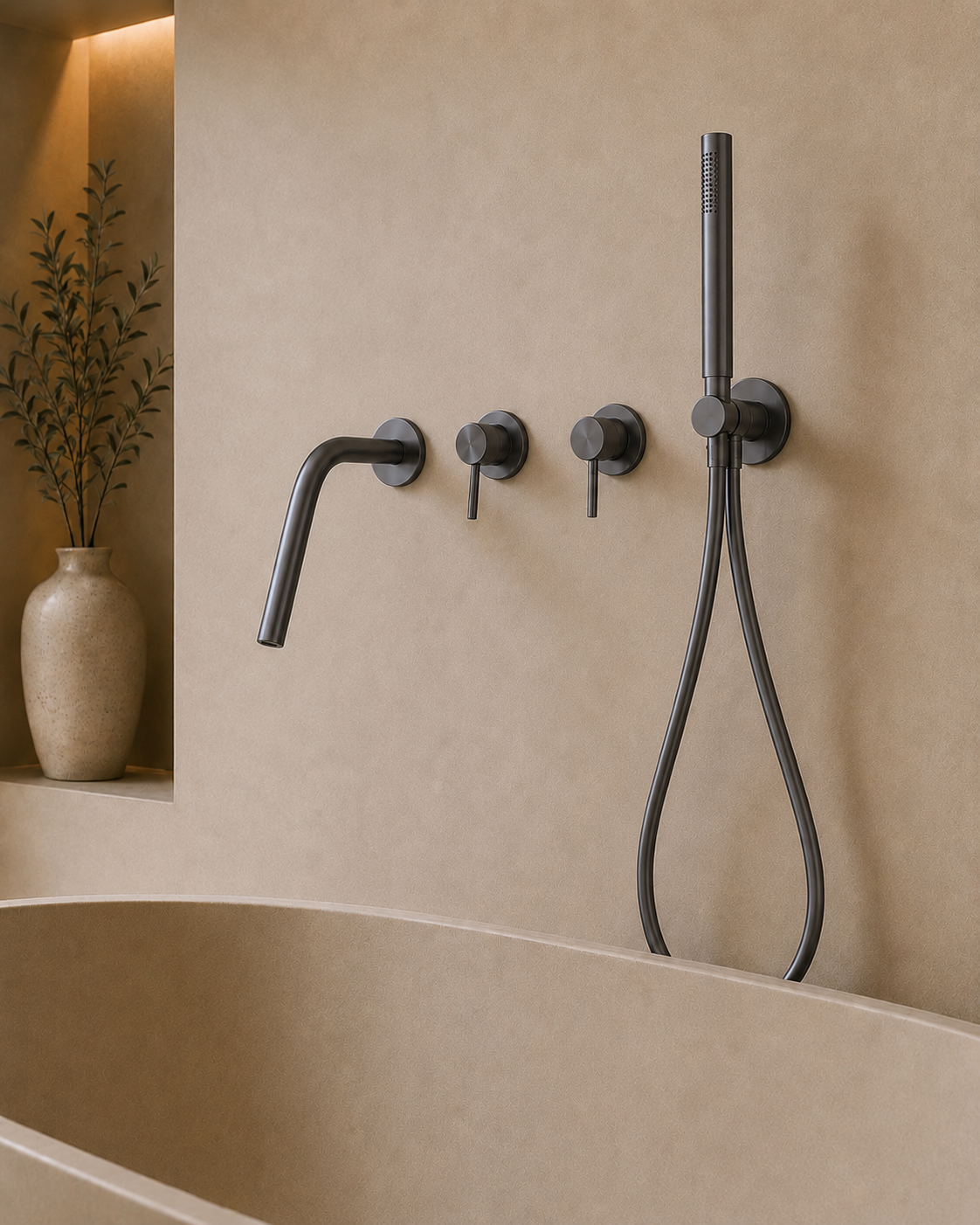 Ensemble bain-douche mural bec long gris anthracite RIVA, visuel 3