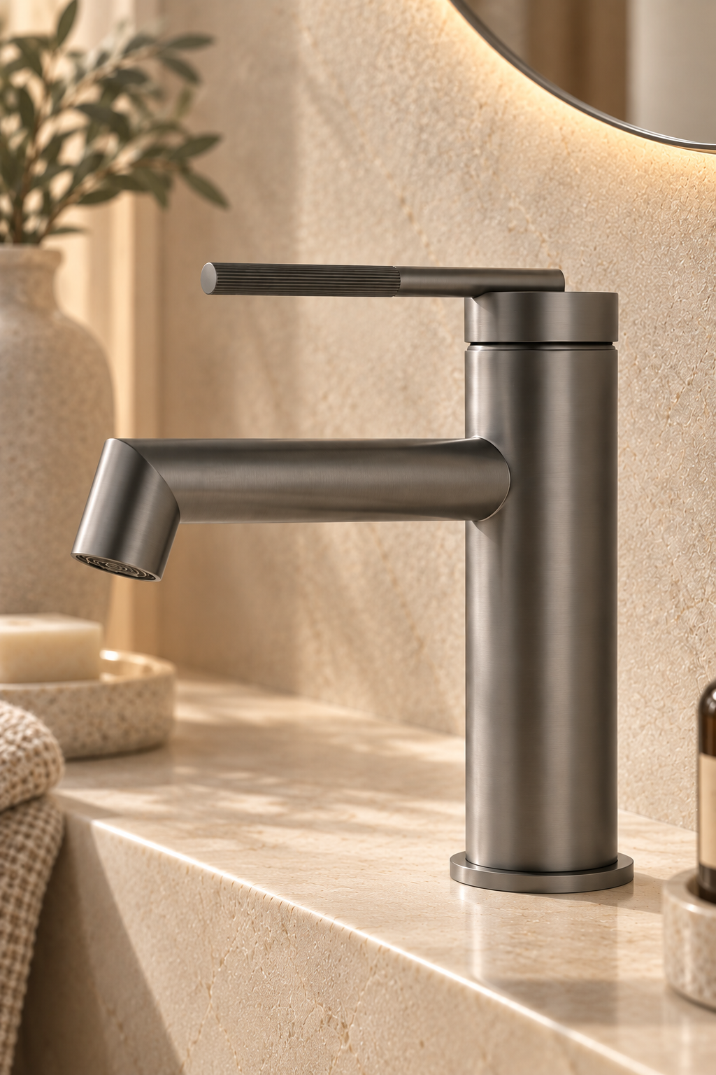 Robinet de lavabo bas gris ANÉLO, visuel 3