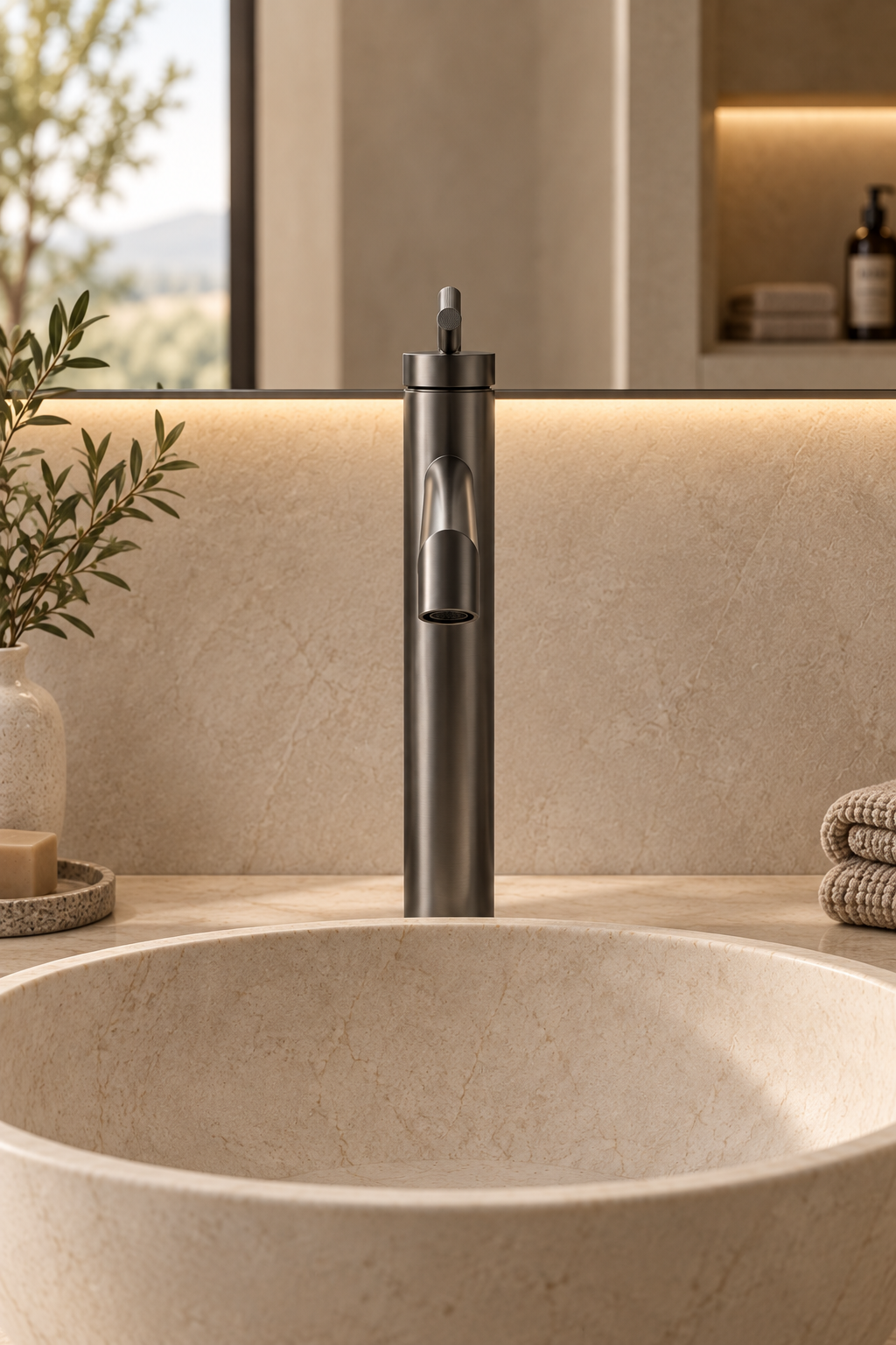 Robinet de lavabo gris ANÉLO, modèle haut, visuel 2