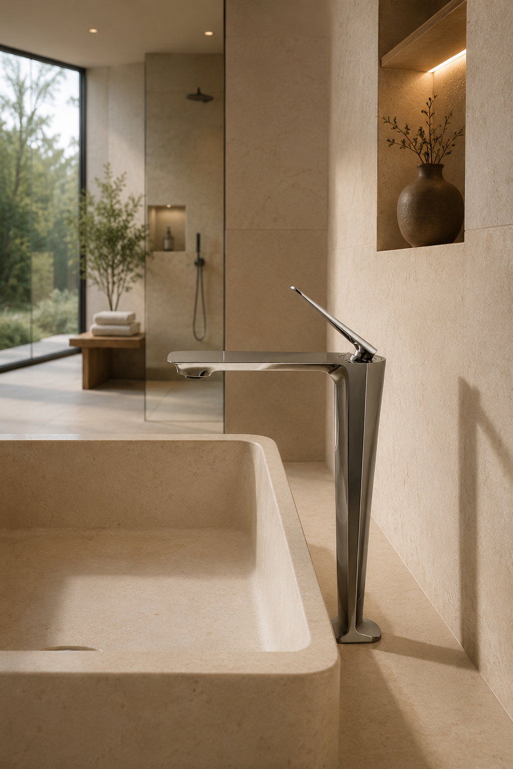 Mitigeur de lavabo NÉVOR chrome en situation