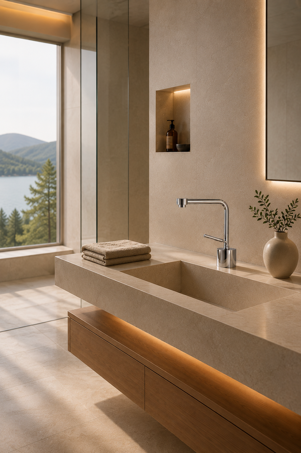 Mitigeur de lavabo ORÉA chrome dans une salle de bain contemporaine