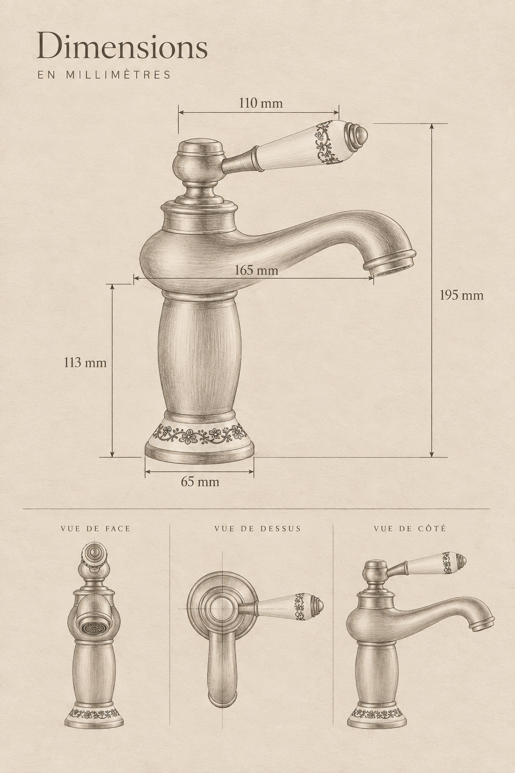 Robinet de lavabo RÉVANE — schéma des dimensions