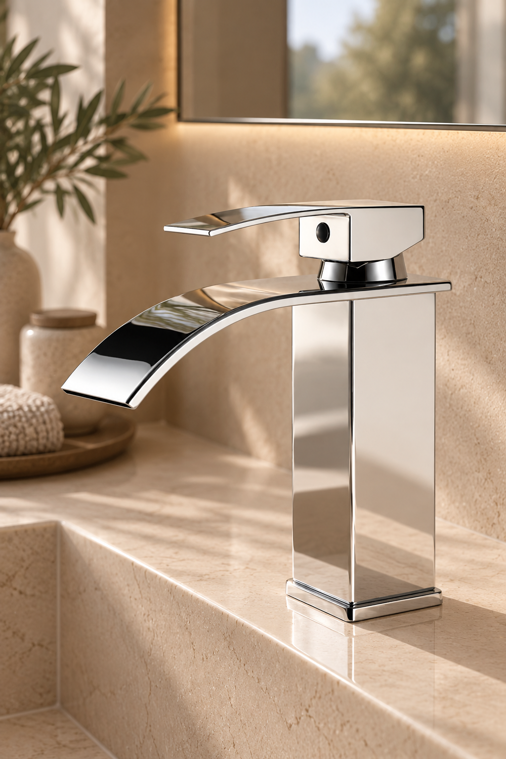 Robinet cascade lavabo MÉLYA Argent détail