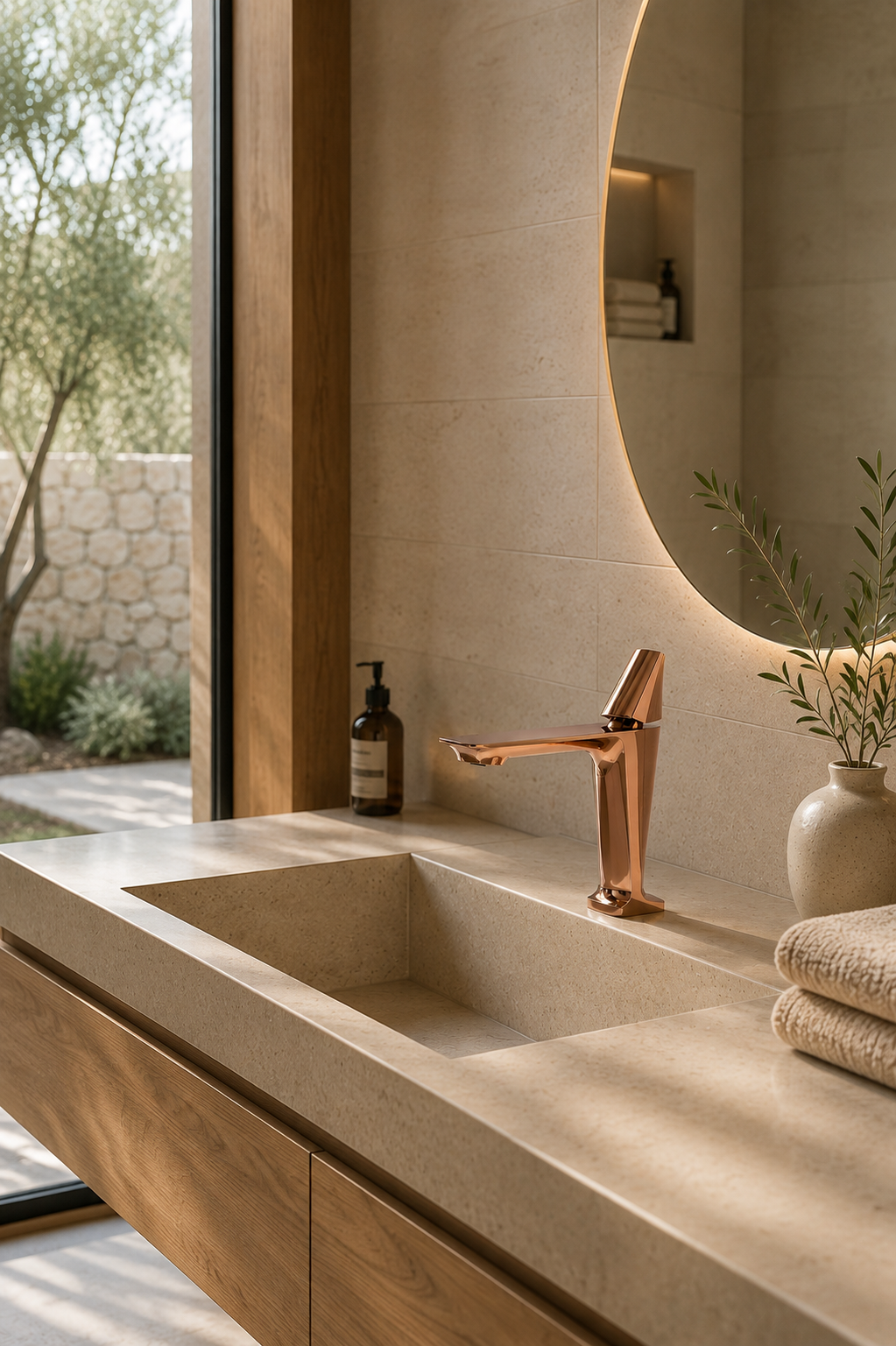 Robinet de lavabo or rosé SÉONA détail du bec spatule