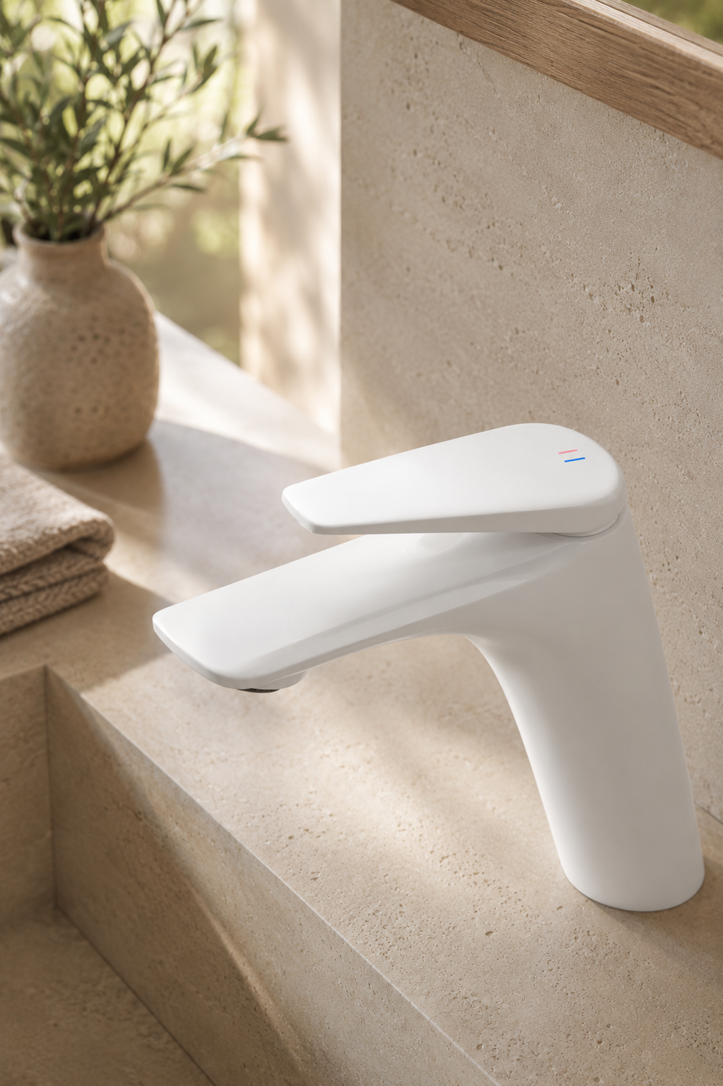 Robinet de lavabo blanc MÉANE, détail du bec