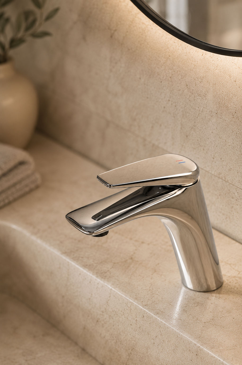 Robinet de lavabo chrome MÉANE, détail du bec