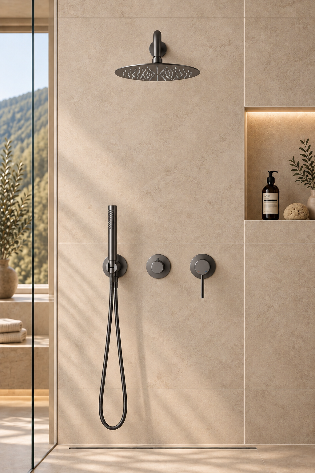 Colonne de douche encastrée gris anthracite NÉVÉA
