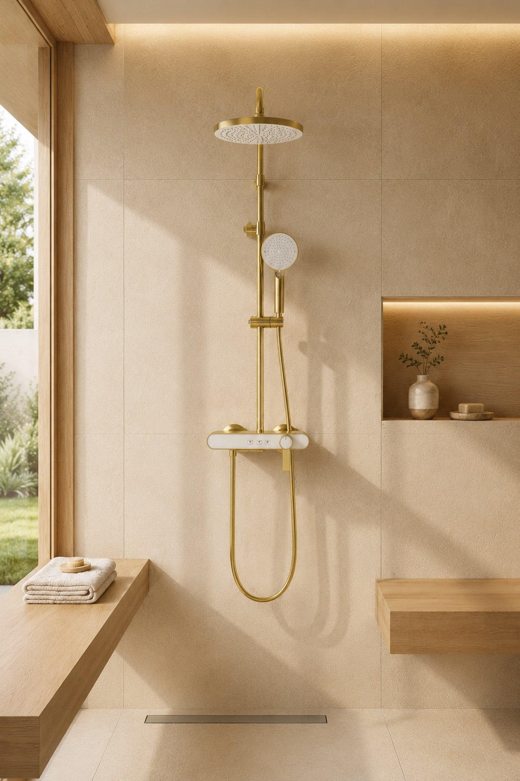 Colonne de douche à mitigeur or brossé Vallor, visuel 25