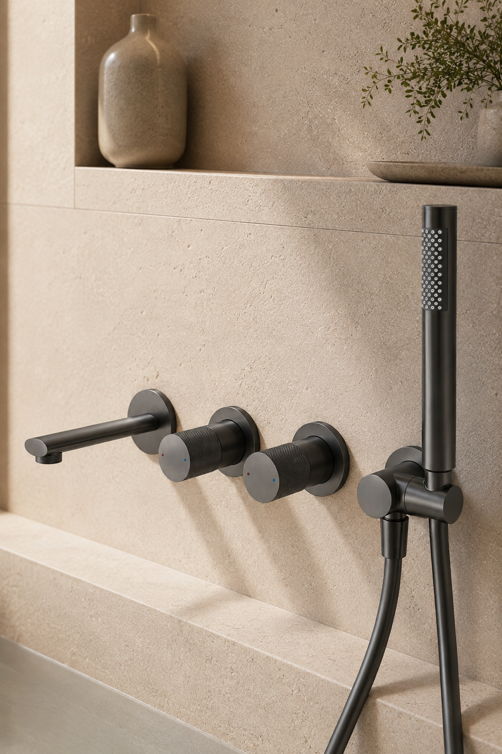 Robinet de baignoire mural gris anthracite AITANA, visuel 3