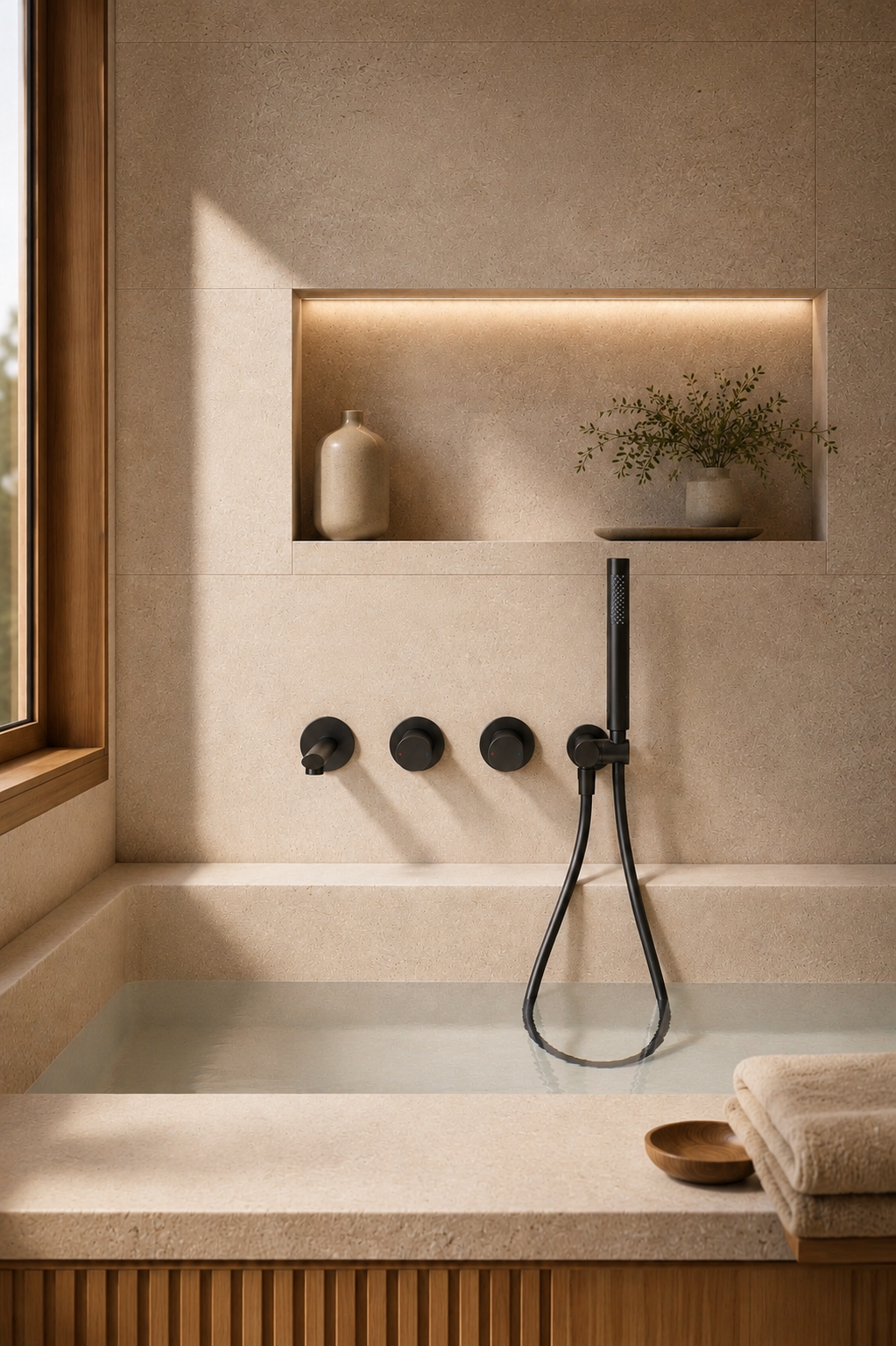 Robinet de baignoire mural noir mat AITANA, visuel 2