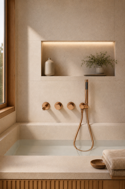 Robinet de baignoire mural or rose brillant AITANA, visuel 2