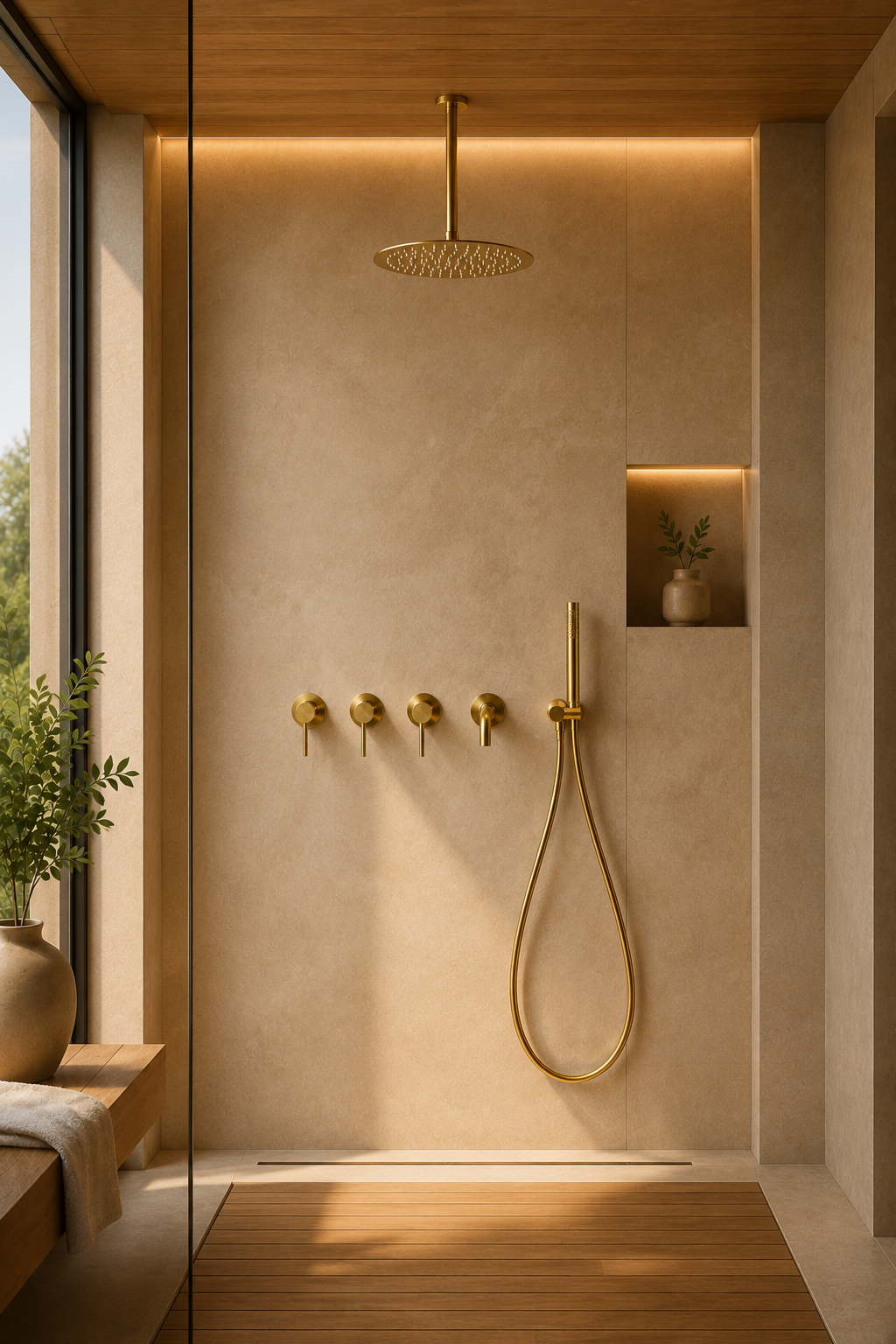 Colonne de douche avec mitigeur dorée Ardion, visuel 2