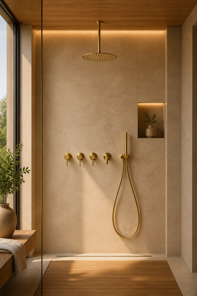 Colonne de douche avec mitigeur dorée Ardion, visuel 2