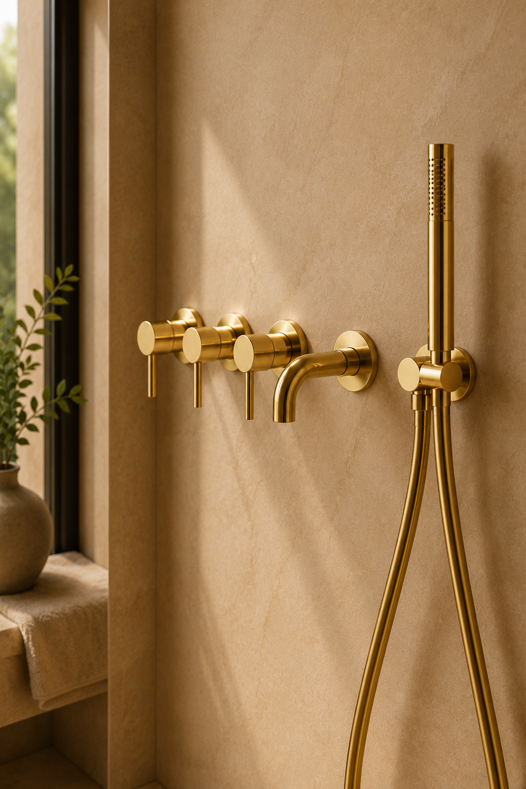 Colonne de douche avec mitigeur dorée Ardion, visuel 3