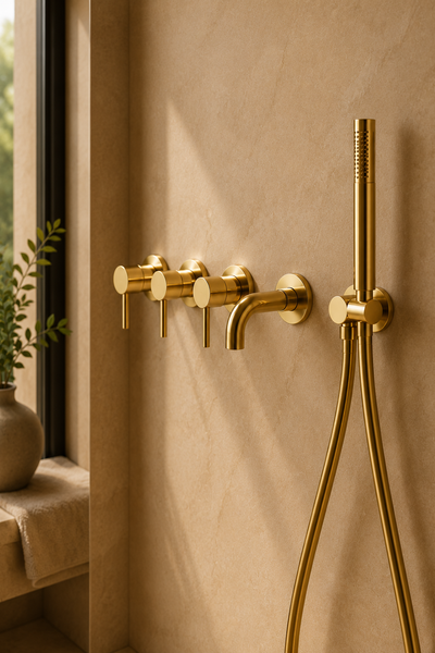 Colonne de douche avec mitigeur dorée Ardion, visuel 3