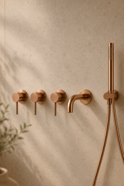 Colonne de douche avec mitigeur or rose brossé Ardion, visuel 2