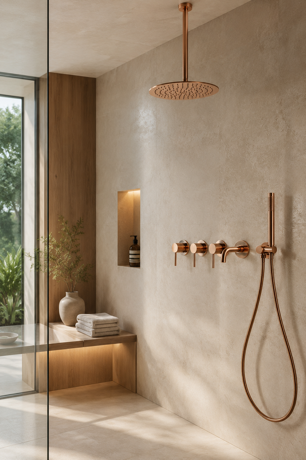 Colonne de douche avec mitigeur or rose brossé Ardion, visuel 4