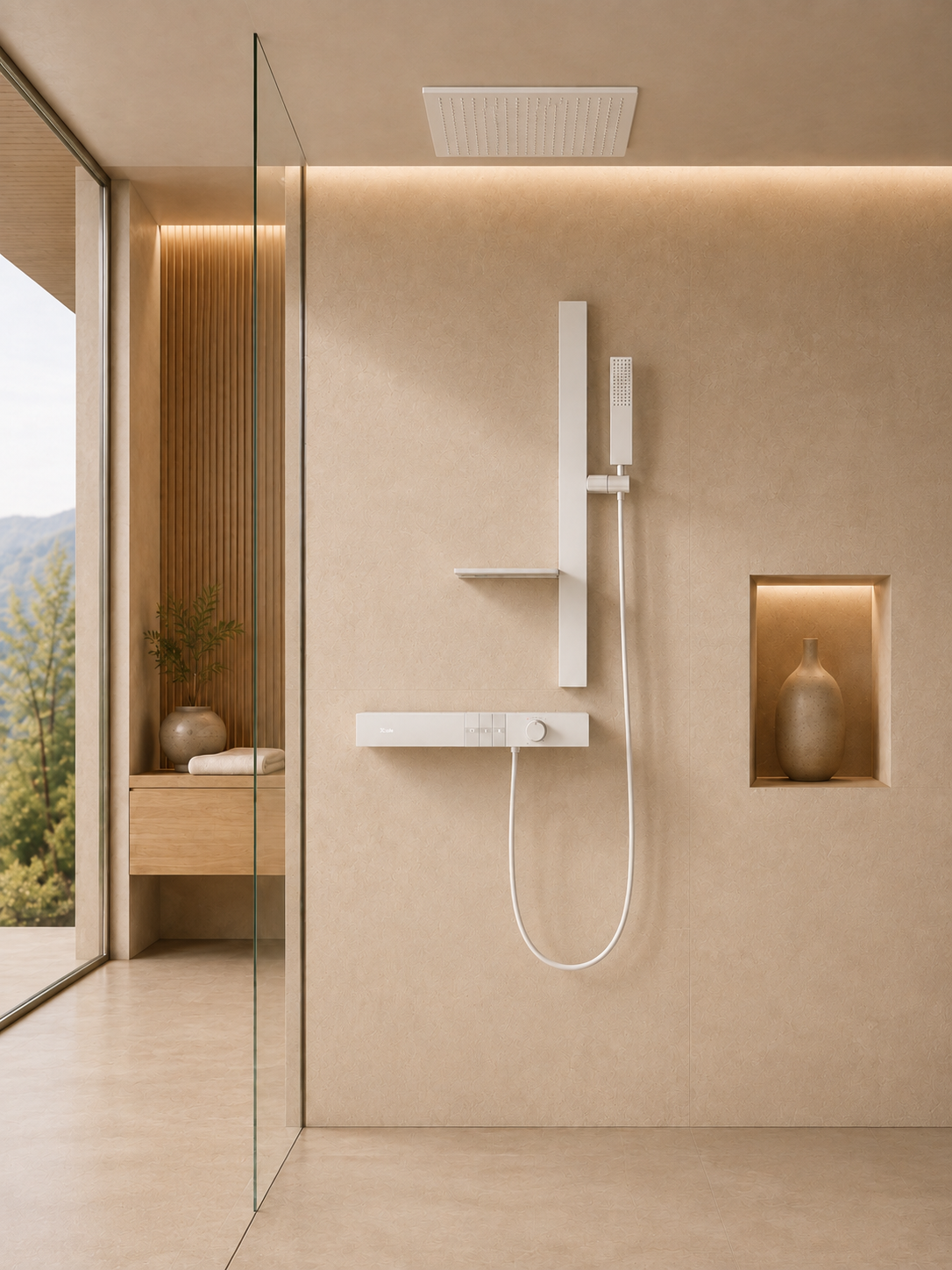 Système de douche thermostatique blanc CÉLESTE, visuel 2
