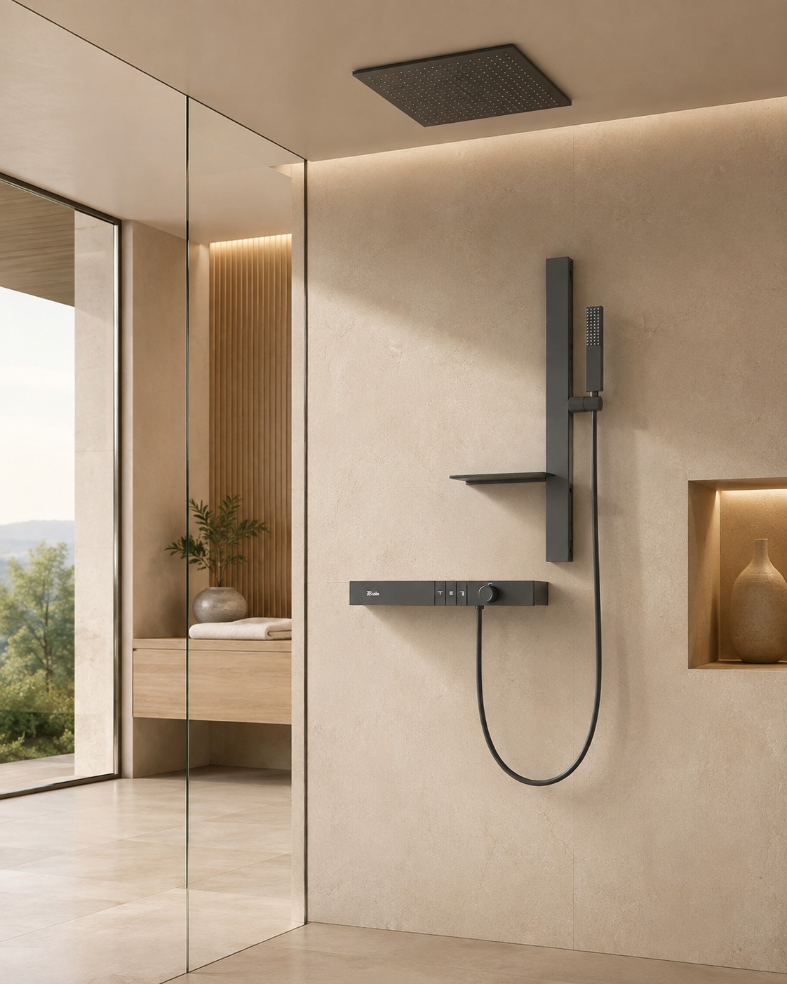 Système de douche thermostatique gris anthracite CÉLESTE