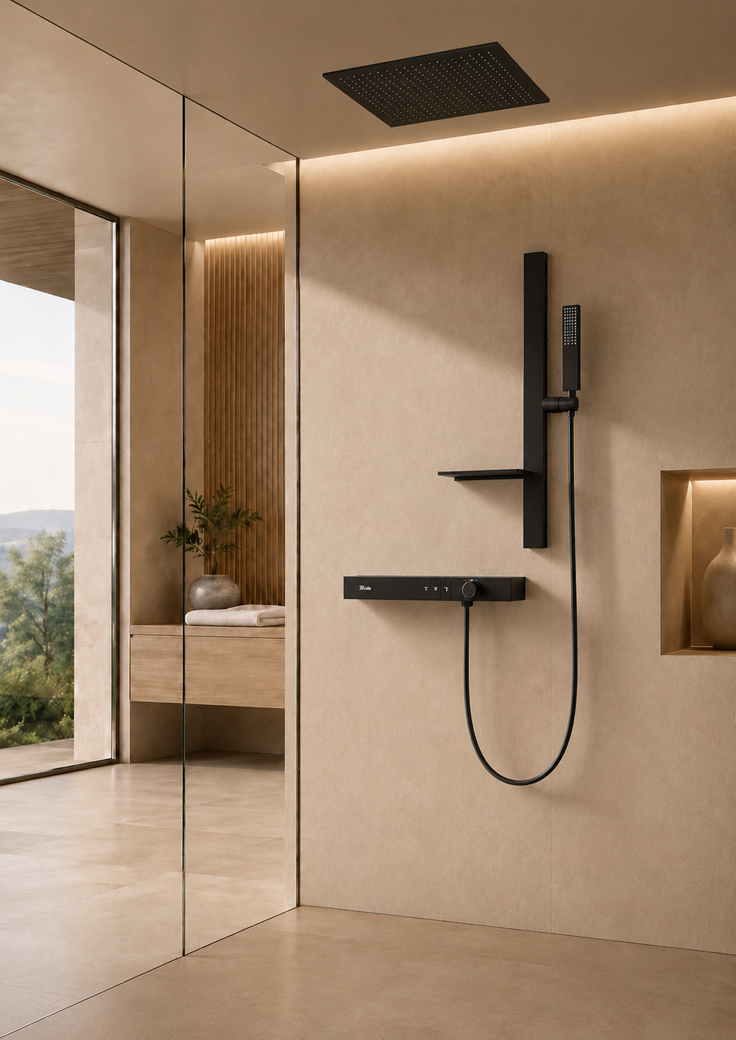 Système de douche thermostatique noir mat CÉLESTE