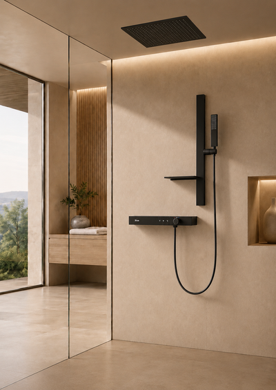 Système de douche thermostatique noir mat CÉLESTE