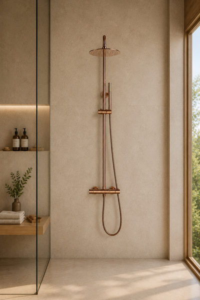 Colonne de douche thermostatique dorée Vanta 30 cm, vue de face