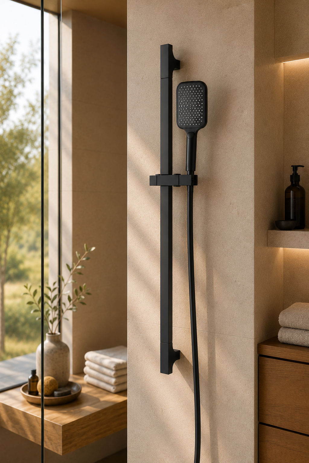 Colonne de douche coulissante noire Span, ensemble complet
