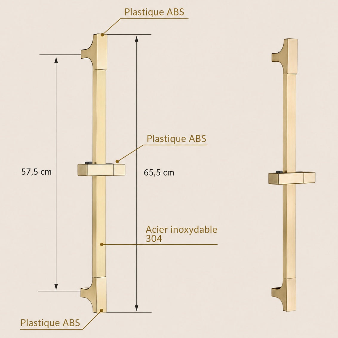 Dimensions de la barre de douche réglable or brossé Span