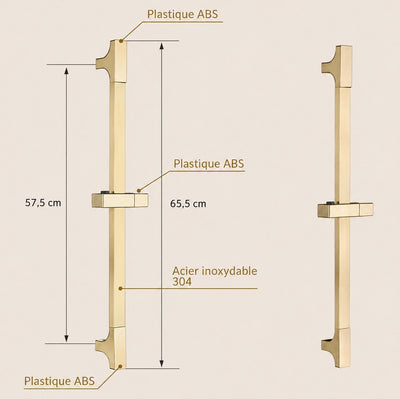 Dimensions de la barre de douche réglable or brossé Span