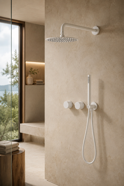 Pomme de douche murale et mitigeur blanc ÉLIA