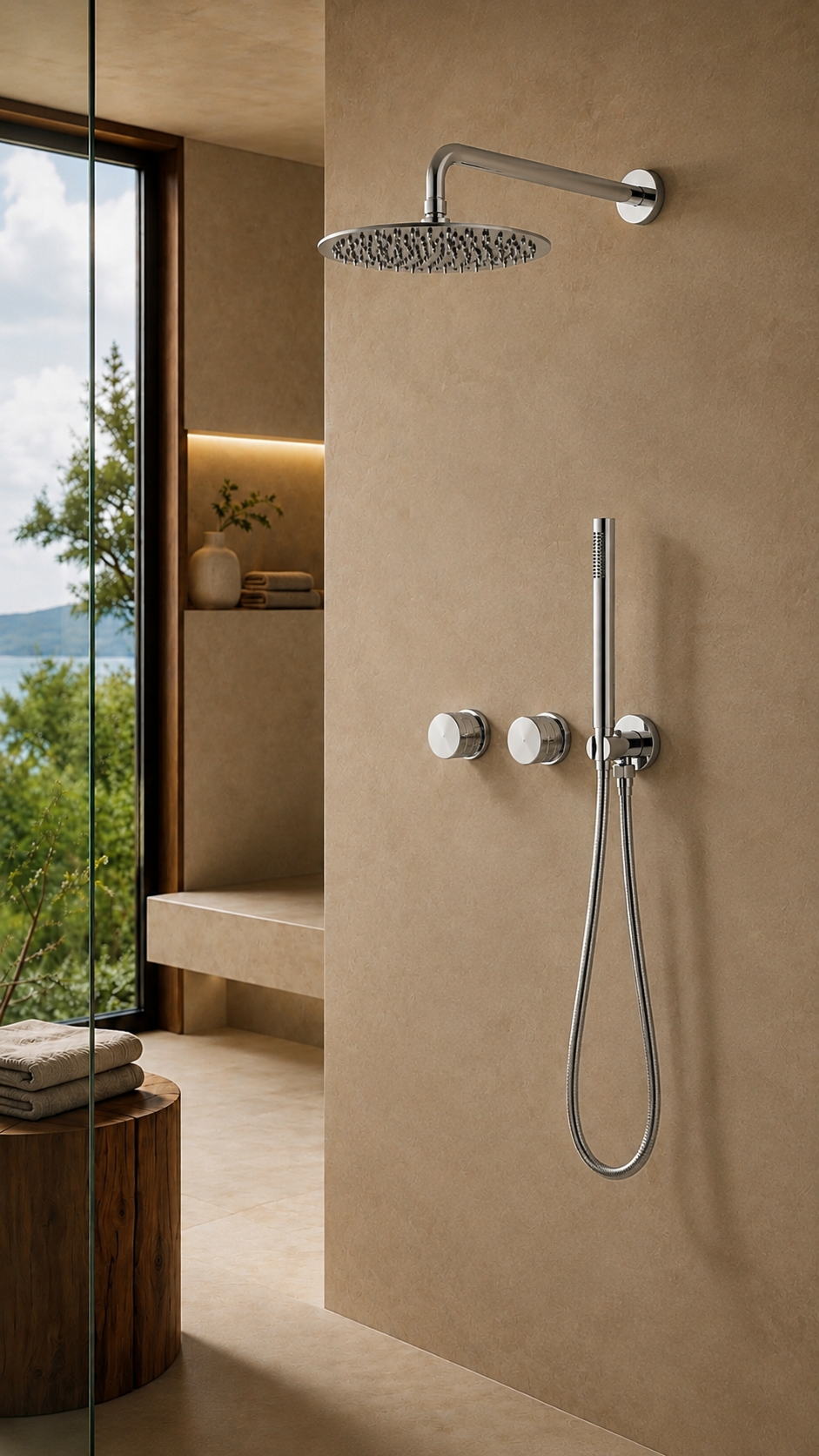 Pomme de douche murale et mitigeur chromé ÉLIA