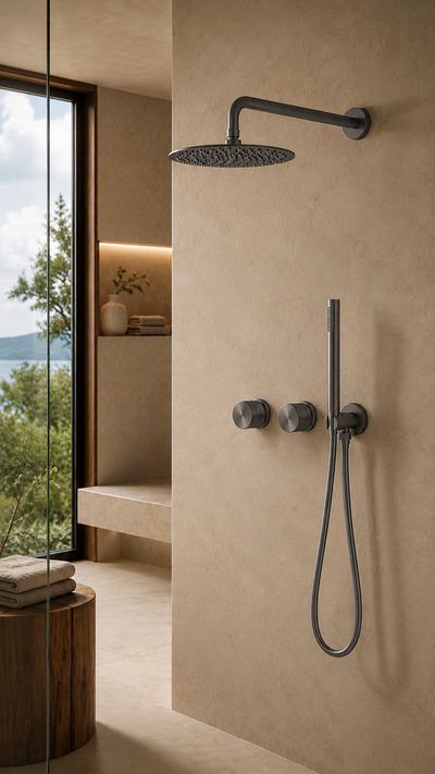 Pomme de douche murale et mitigeur gris anthracite ÉLIA