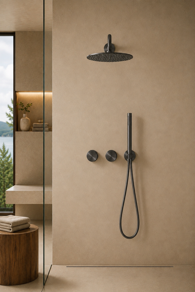Pomme de douche murale et mitigeur gris anthracite ÉLIA, visuel 2