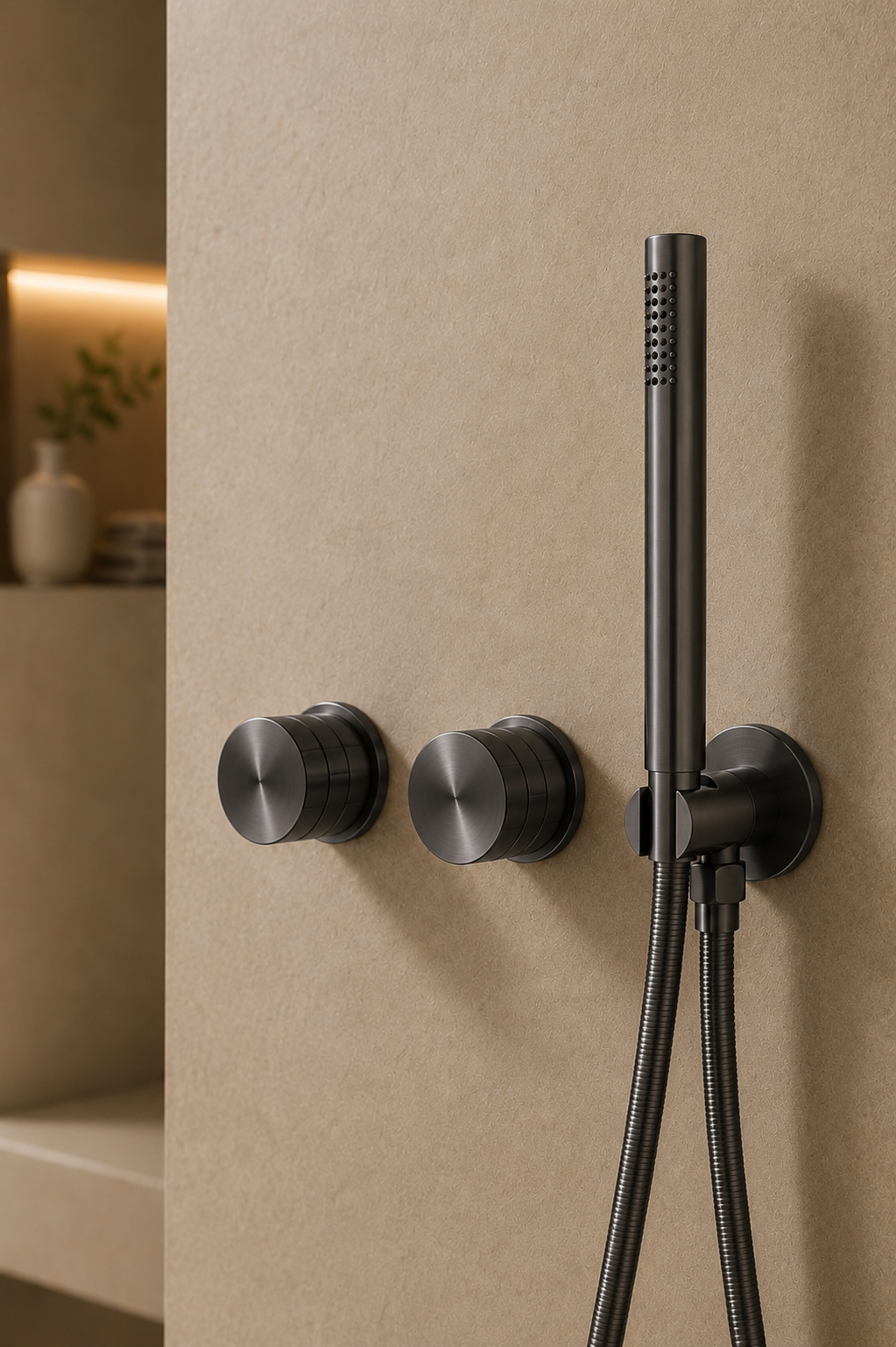 Pomme de douche murale et mitigeur gris anthracite ÉLIA, visuel 3