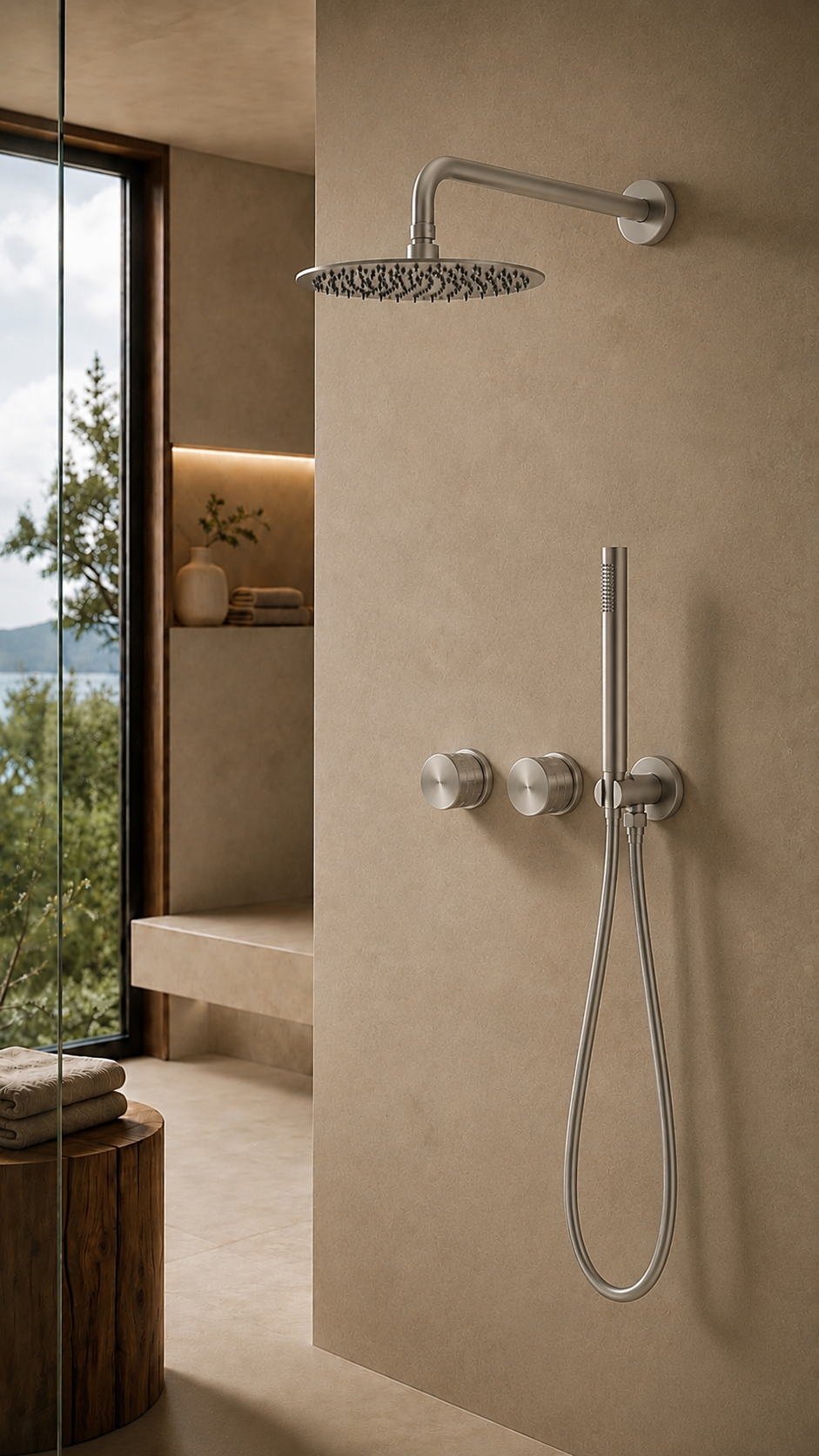 Pomme de douche murale et mitigeur nickel brossé ÉLIA