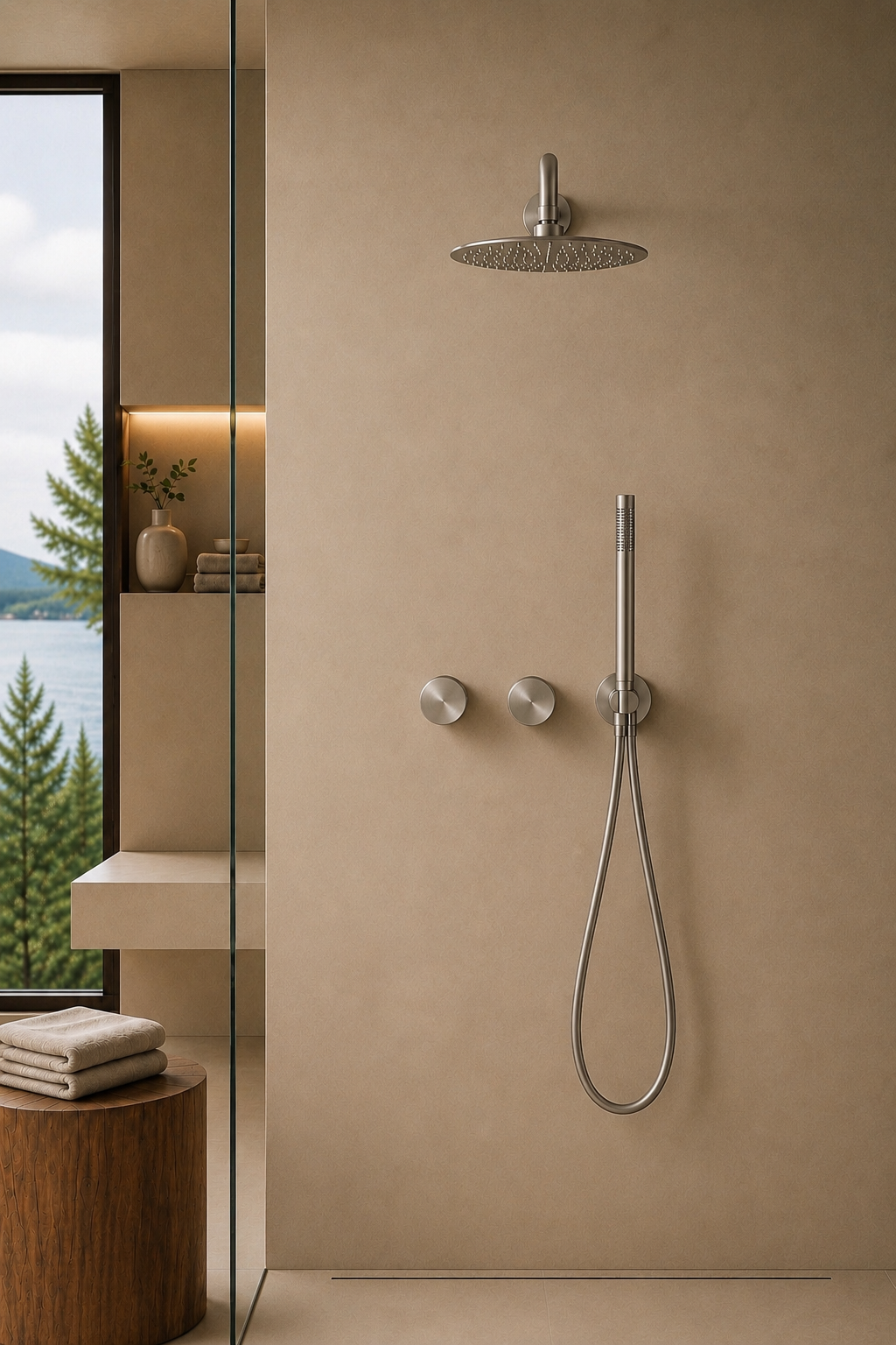 Pomme de douche murale et mitigeur nickel brossé ÉLIA, visuel 2